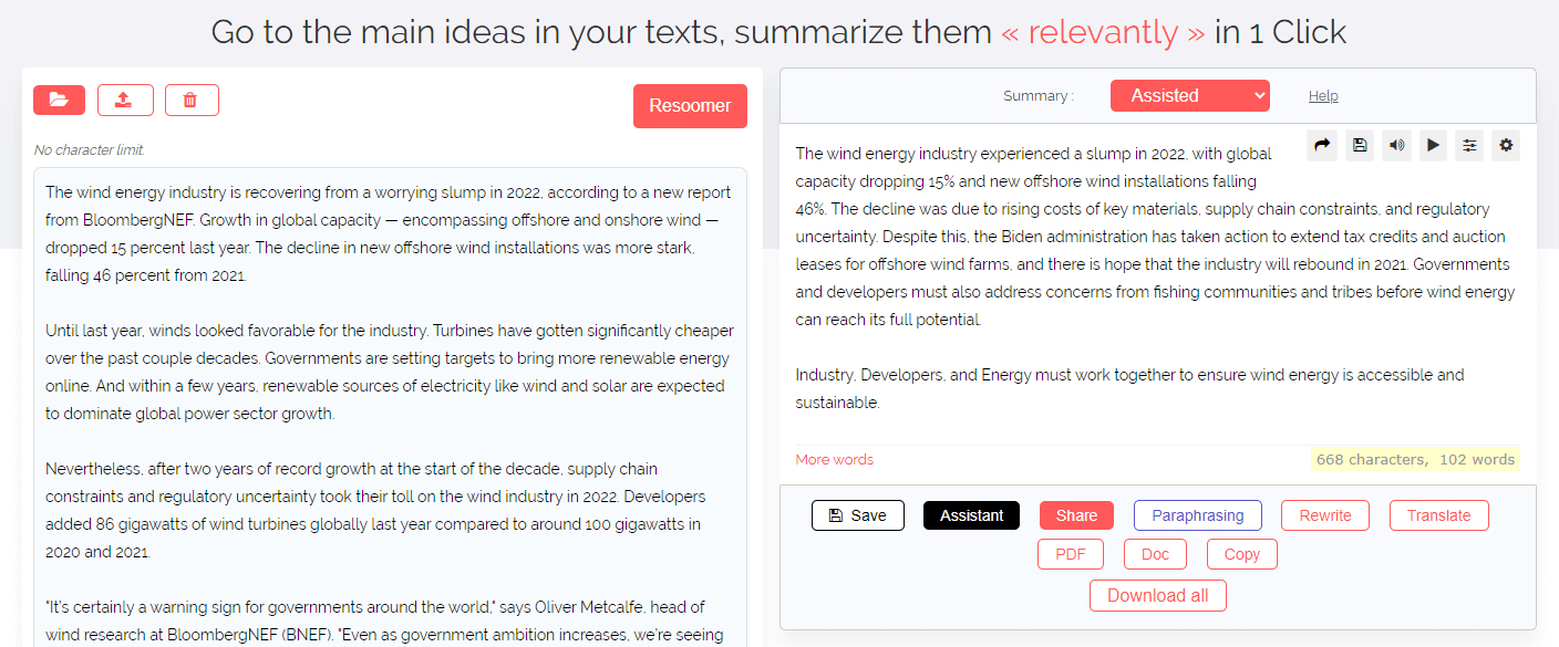 Resoomer summarizer