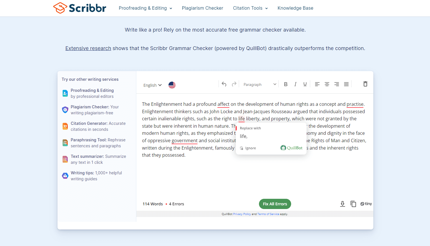 Scribbr grammar checker